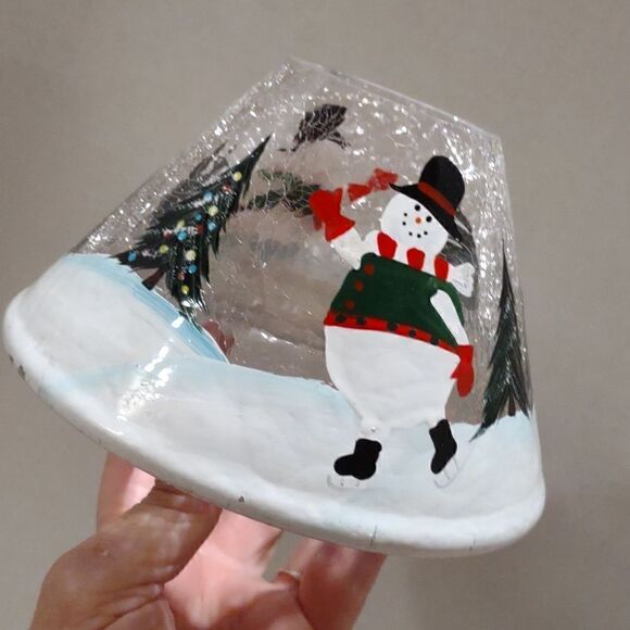 Vintage YANKEE CANDLE  SHADE Snowman Crackle Glass  Gorgeous.  Y4 - Picture 7 of 7